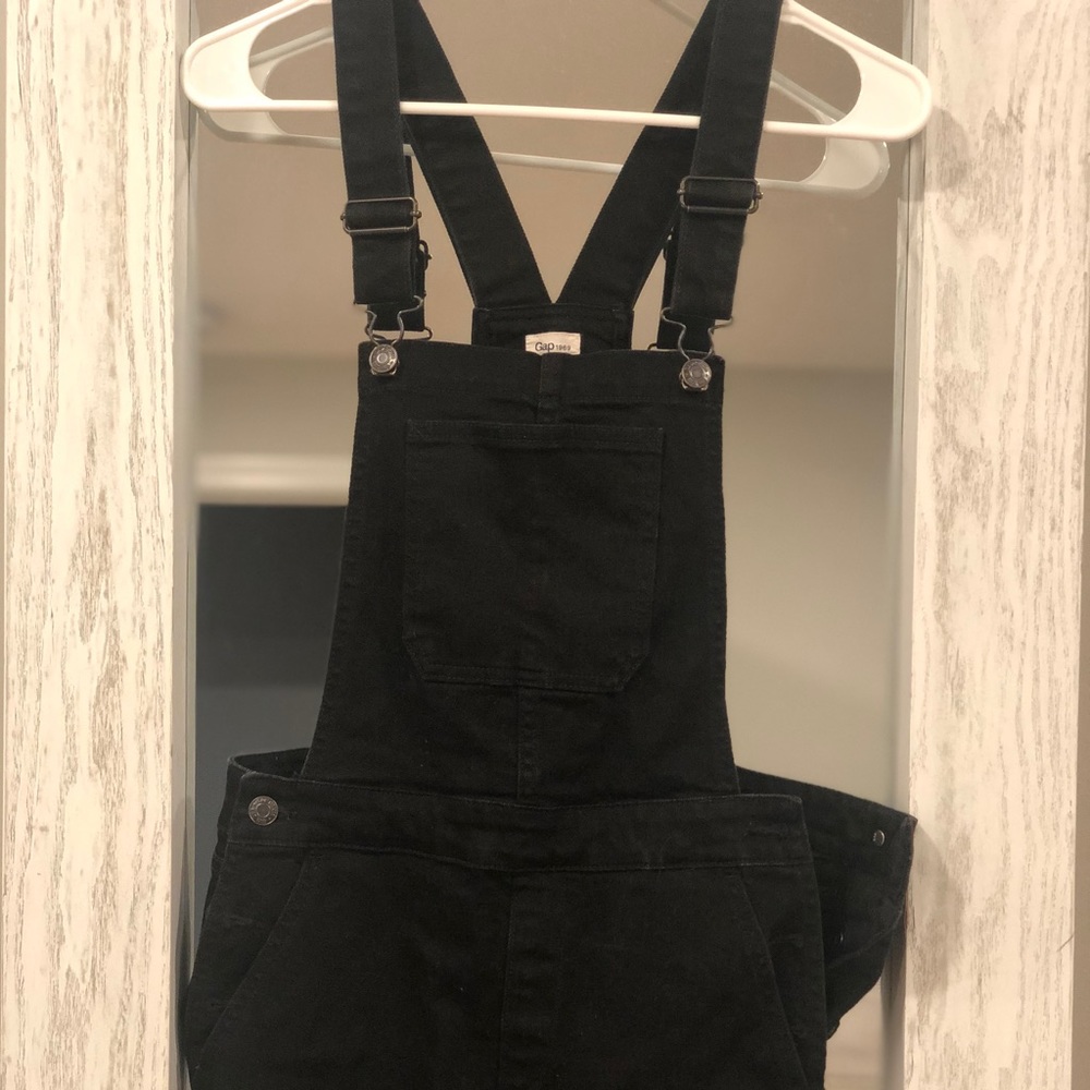 Black denim overalls